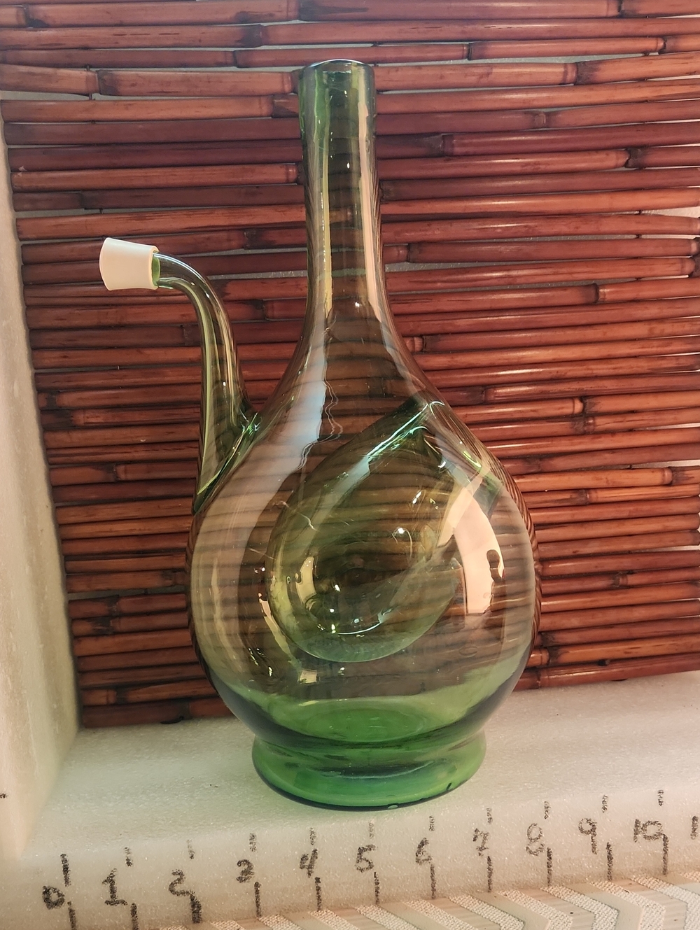 Vintage Green Glass Wine Decanter with Ice Chamber - Italian Empoli Style